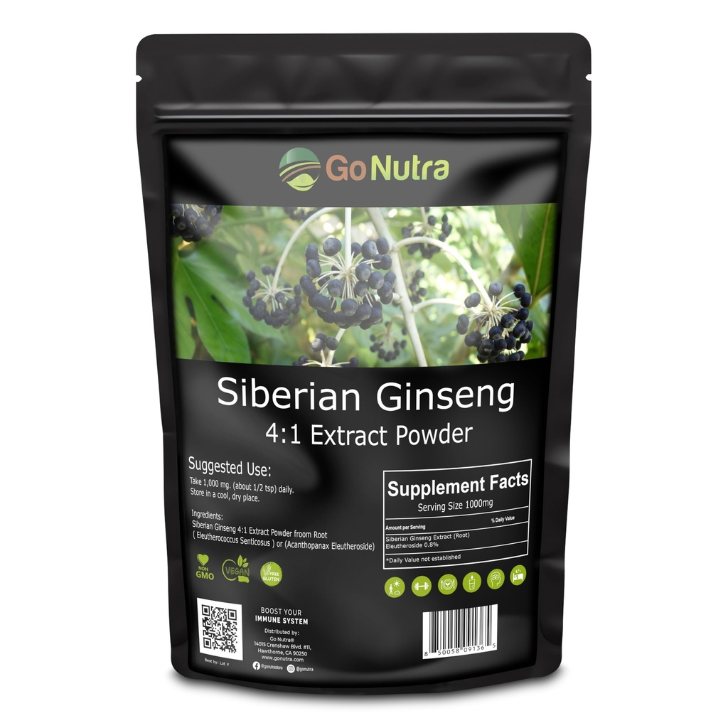 Go Nutra Sibirya SMA - Eleuthero Root Toz | 4:1 Extract 4X Times Güçlü | Supports Energy & Stamina | Natural & Adaptogen | Eleutheroccus Senticosus | Non-GMO | 4 Ounce