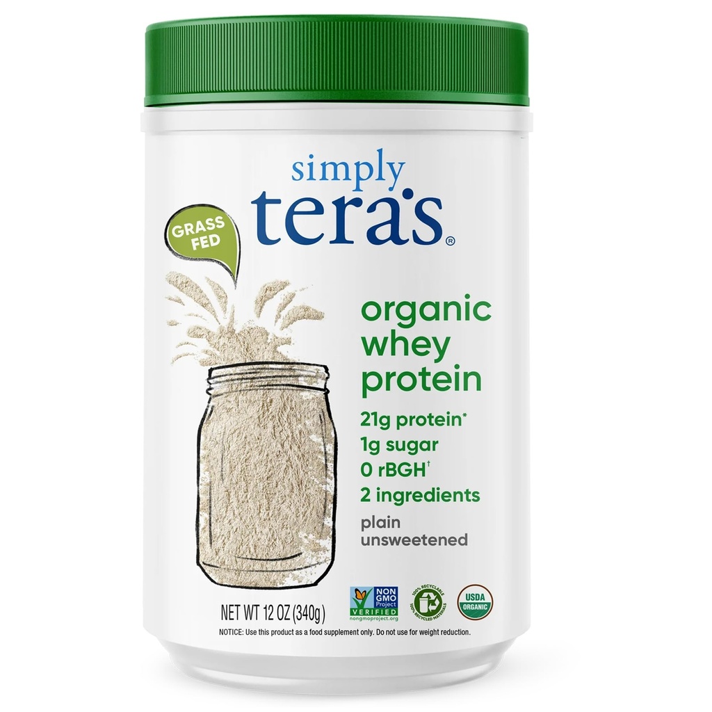 Sadece tera'nın Organik Whey Protein Tozu - Grass Fed Whey Protein Toz Yapay Tatlıcılar olmadan, Unflavored, Non-GMO, Kosher, Gluten-Free - Plain Unsweeten 12 Oz.