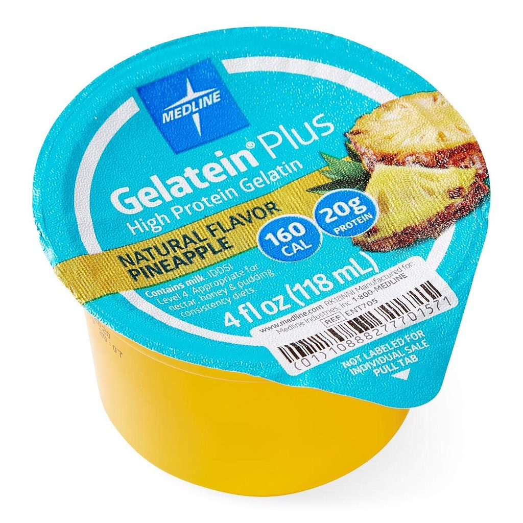 Medline Active Gelatein Plus Supplement, Kolay Servis, Protein ve Calorie Geliştirilmiş, Pineapple Flavor, 4oz. Cup (Case of 36)