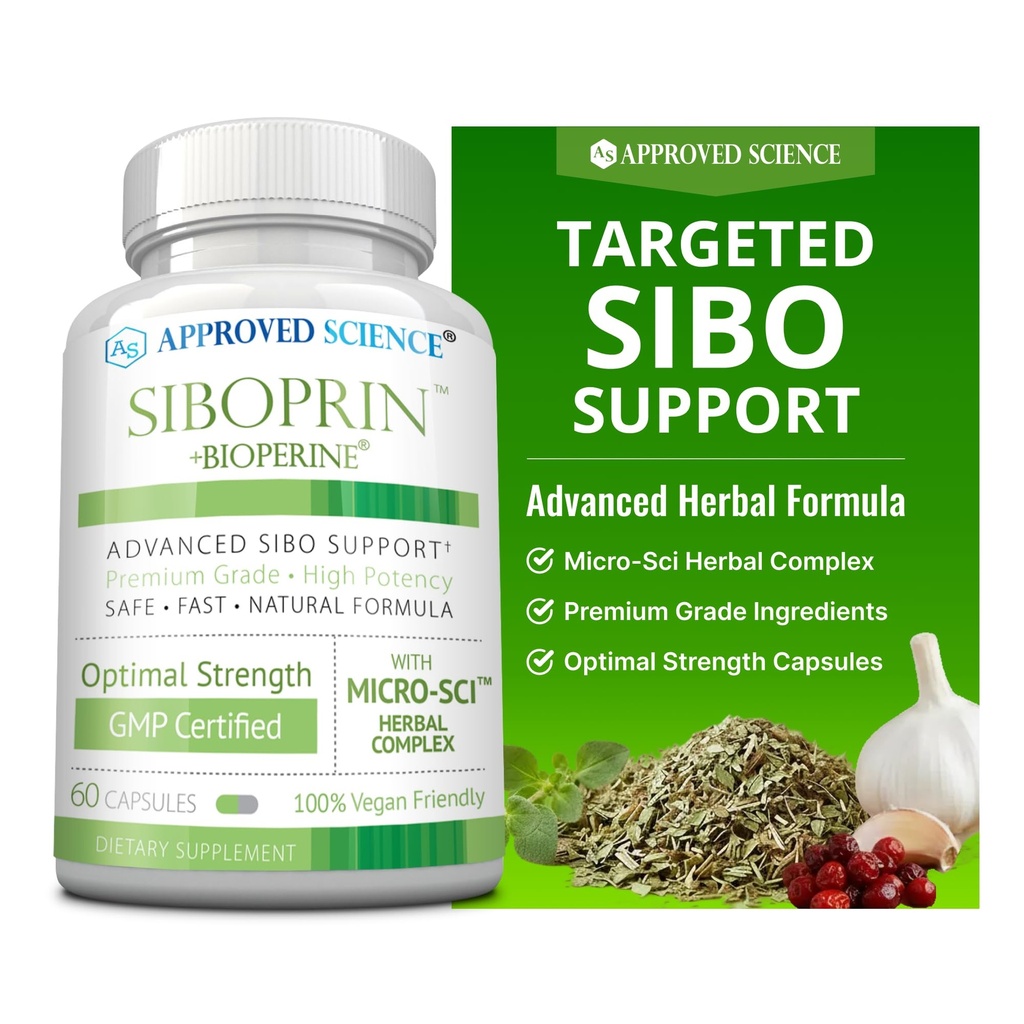 Onaylanmış Bilim Siboprin - 60 Capsules - Destek Gut Balance, Soothe Intestinal Irritation, Cramps ve Bloating - Caprylic Acid, Barberry, Oregano - Vegan