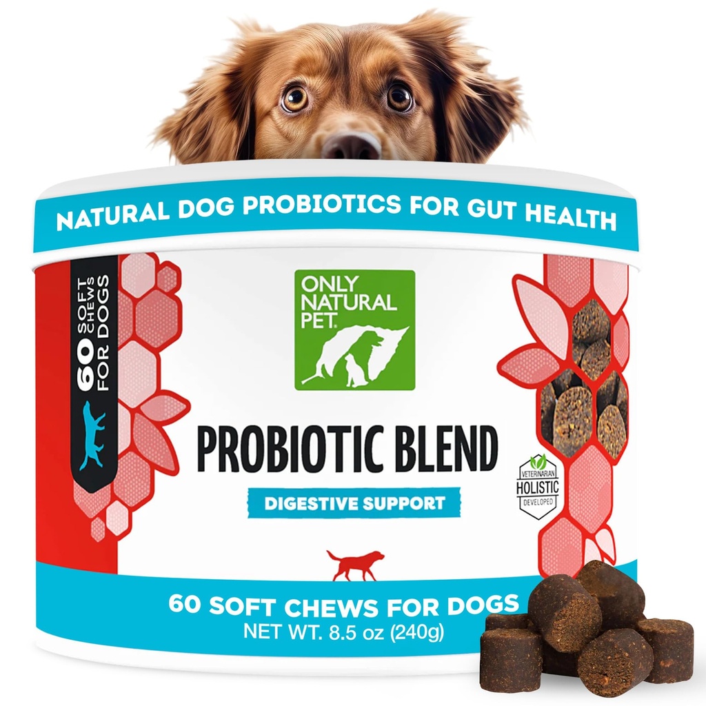 Sadece Doğal Pet Probiyotik Köpek ve Kedi Tamamı - Digestive & Gut Health Enzyme Formula, Puppy & Canine Digestive Chews, En İyi Stomach Relief & Gas Aid - Soft Chews, 60 Count.