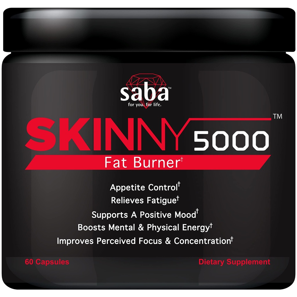 Saba Skinny 5000 -Fat Kaybı -Weight Kayıp-Appetite Control -Mild Jitter-Free Energy- Focus -60 Capsules