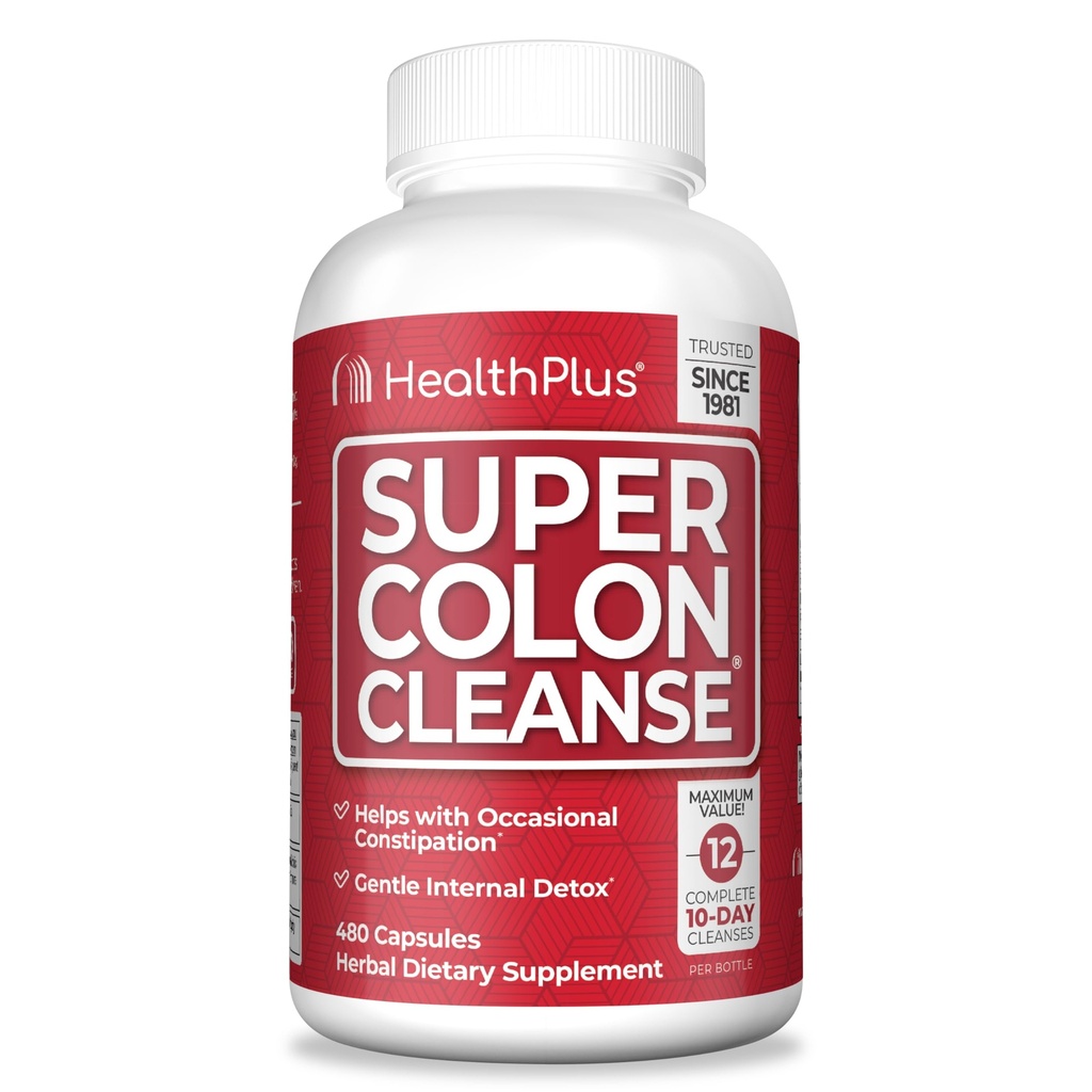 Health Plus Super Colon Cleanse 120 Day Supply of Gentle Gut Cleanse Detox, Psyllium Husk, Probiotics for Constipation Relief & Digestive Support, 480 Capsules