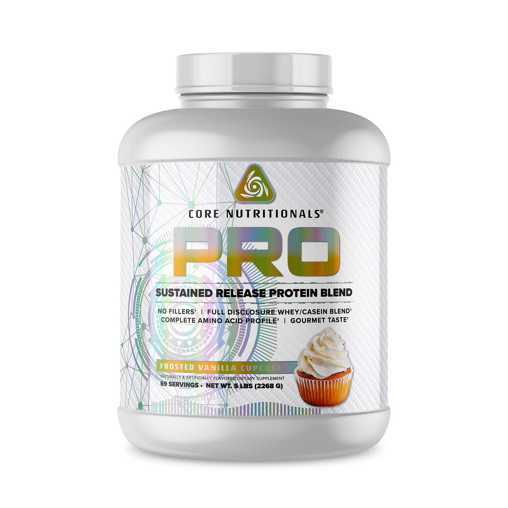 Core Nutritionals Pro Sustained Release proteini, Digestive Enzyme Blend, 25G Protein, 2G Carb, 69 Hizmet (Frosted Vanilla Cupcake)