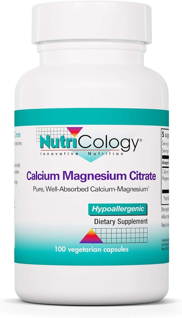 Nutricology Food Magnezyum Citrate Supplement - Bone Health, withuba Citrate, Pure, Well-Absorbed, Vegetarian Capsules - 100 Count