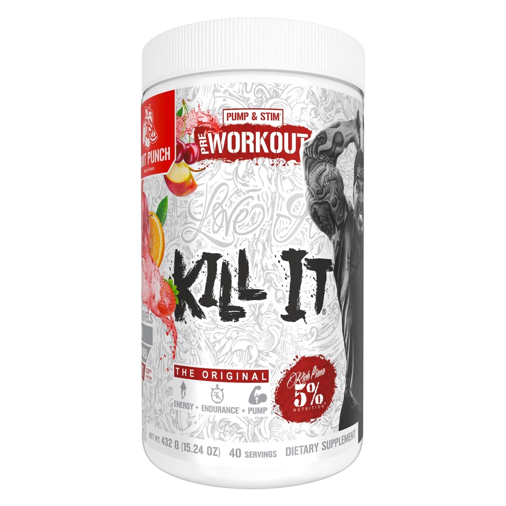 % 5 Beslenme Zengin Piana It Pre Workout Toz w/Creatine, Caffeine, Beta Alanine, Hydroprime Glycerol for Pump, Strength, Endurance | 20/40 Srvgs (40 Hizmetler, Meyveler)