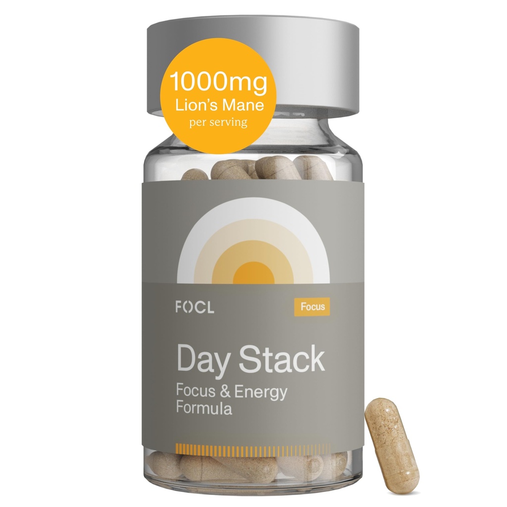 FOCL Focus Supplement for Yetişkinler - Lions Mane Supplement Capsules for Improv Focus, Memory, Calm Mind, Cognitive Performance & Stress Relief - Natural Nootropic Brain Health Solution + Energy Boost