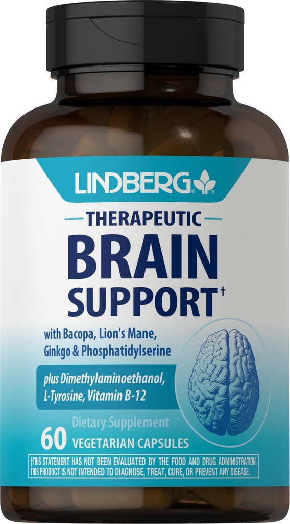 Lindberg Brain Support Supplement for Women and Men | 60 Capsules | Kompleks Pills | Phosphatidylserine, Lion's Mane, Vitamin B12 | Vegetarian, Non-GMO, Gluten Free