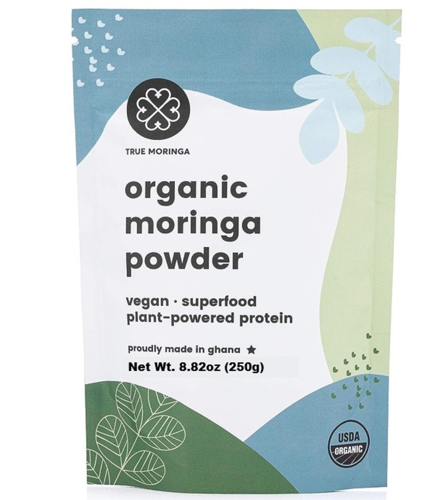 Organik Moringa Toz | 100% Rejeneratif Organik Raw Moringa Toz, sertifikalı USDA. Non-GMO (250g)