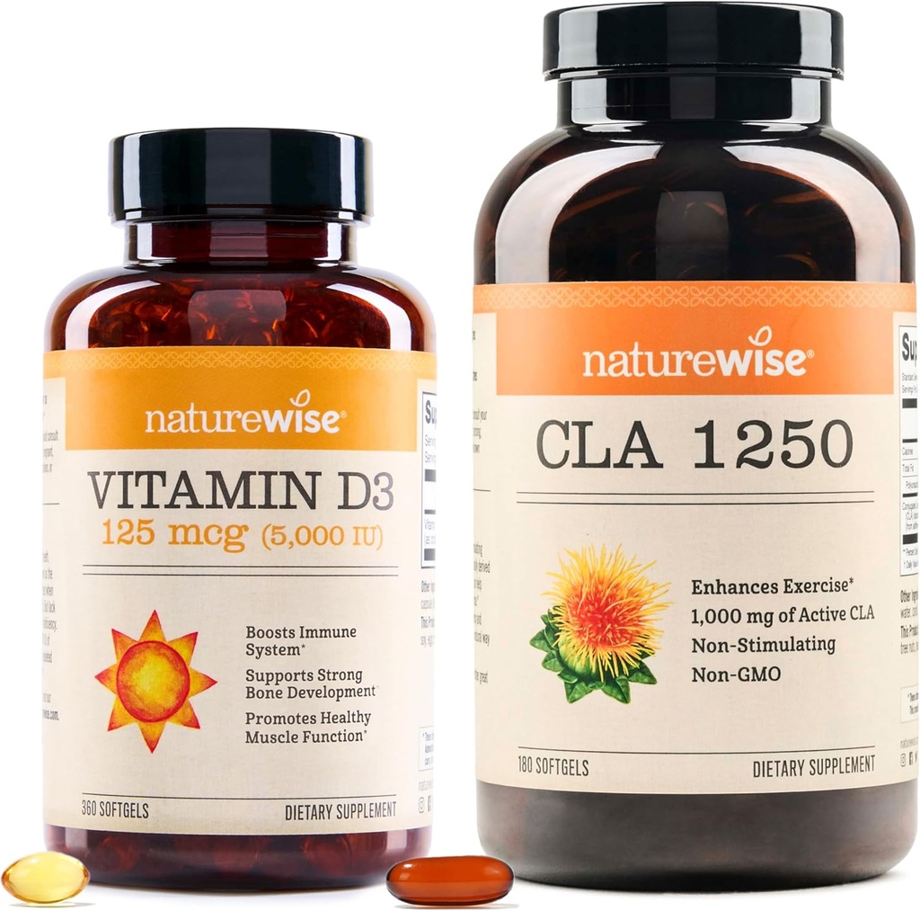 NatureWise Vitamin D3 5000iu (125 mcg) 1 Yıl Supply CLA 1250 Doğal Egzersiz Geliştirme