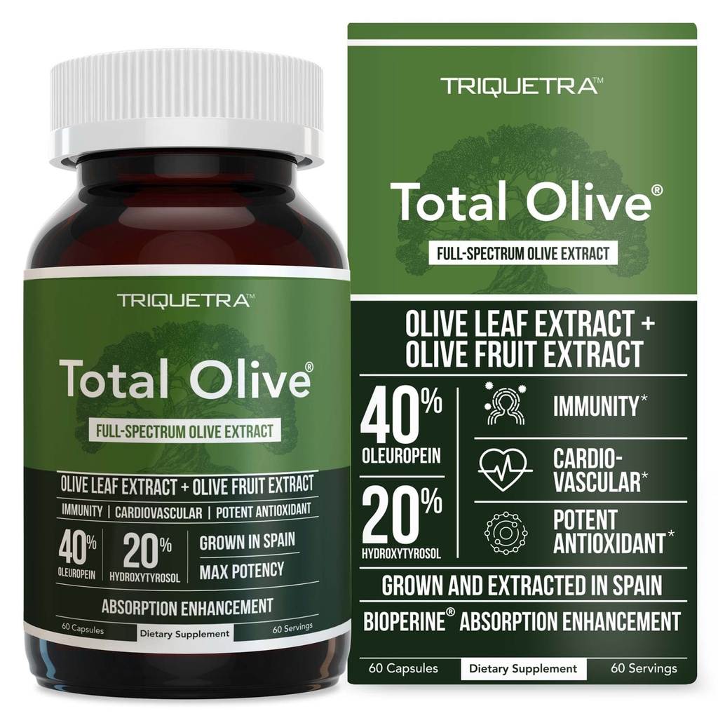 Total Olive® - Olive Leaf Extract (4% Ol Europein) Plus Zeytinyağı (yüzde 20 Hydroxytyrosol) - Full Spectrum Extractn & Extracted in İspanya - BioPerine Abpole Geliştirilmiş (60 Kont)
