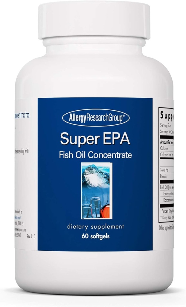Allergy Research Group Super EPA - Omega 3 Supplement, Fish Oil Concentrate, EPA, DHA, Omega 3 Fatty Acids, Sustainably-Sourced Anchovies - 60 Count