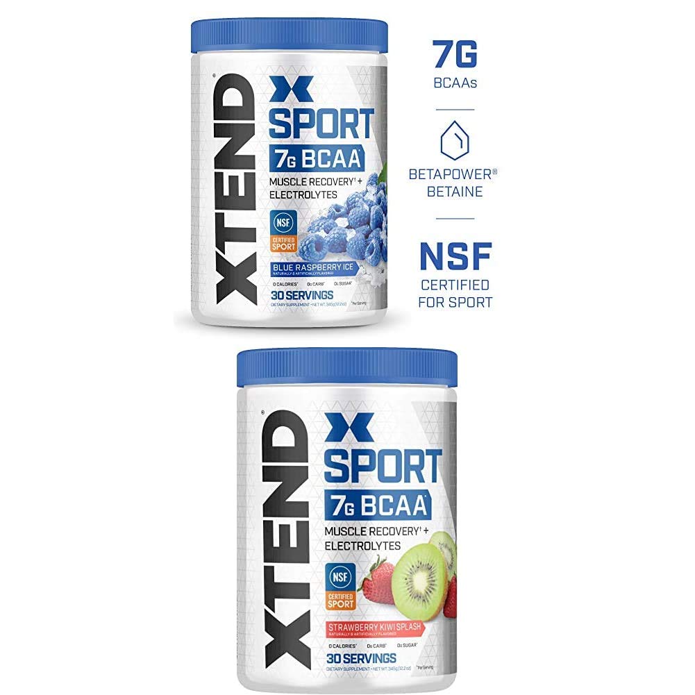 Scivation Xtend Hydrasport BCAA Toz, Branşlı Zincirler, BCAAs, Zero Sugar Electrolyte Drink Toz + Hydration, Blue Raspberry & Strawberry Kiwi, 30 Twin Pack