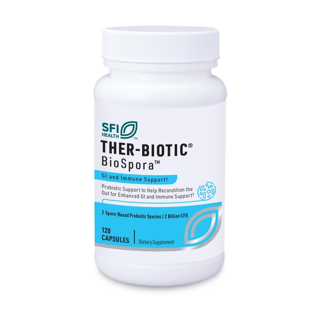 Klaire Labs SFI Health Biospora Probiotic - Bacillus Coagulans & Subtilis 2 Billion CFU for Digestive & Immune Support - Soil-Based, Shelf-Stable Spore Forming Probiotic for Men & Women (120 Capsules)