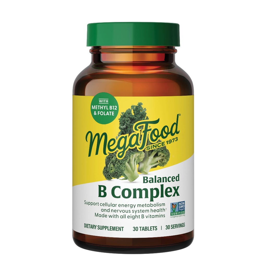 MegaFood Balanced B Kompleksi - B Kompleks Vitamin Tamam, B6 Vitamin B12, Folate, Biotin & more, Supports Cellular Energy Production, Vegan, Gluten Free - 30 Tabletler