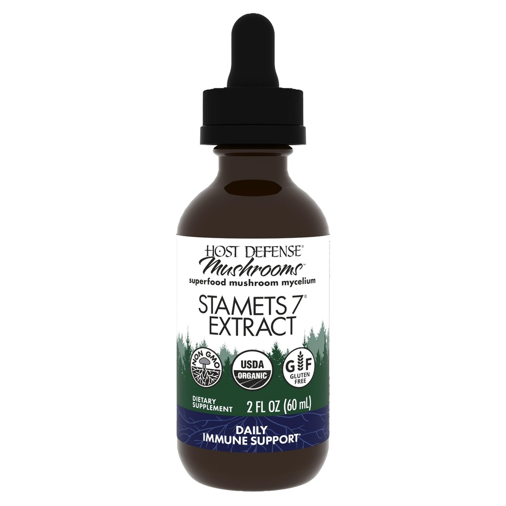 Host Defense Stamets 7 Extract - 7 Species Blend - Mushroom Supplement for Immune Support with Royal Sun Blazei, Cordyceps, Reishi, Maitake, Lion's Mane, Chaga & Mesima - 2 fl oz (60 Servings)*