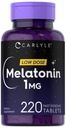 Carlyle Melatonin 1 mg | 220 Hızlı Dissolve Tabletler | Low Dose | Vegetarian, Non-GMO, Gluten Free