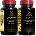 L-LYSINE 500 - Amino Asit Vitamin Tamam, kadınlar için menopoz enerji takviyeleri, ücretsiz form amino asit takviyesi, Skin ve Lips'in Dürüstlüğü - 2 Şişe 200 Konts