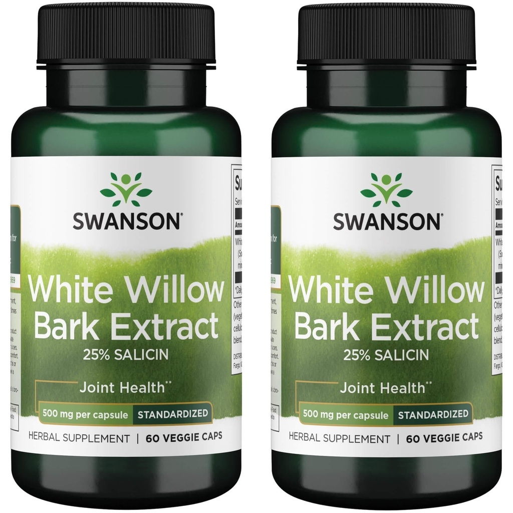 Swanson En Güçlü Beyaz Willow Bark Ekstraksiyon-Promotes Ortak Destek & Kas Relief-Standartized to 25% Salicin-Doal Supplement with No Stomach Irritation (60 Veggie Caps, 500 mg Her) 2 Pack