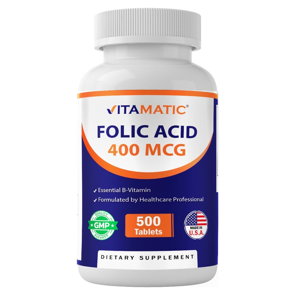 Vitamatic Folic Acid 400 mcg - 500 Vejetaryen Tabletler - Vitamin B9