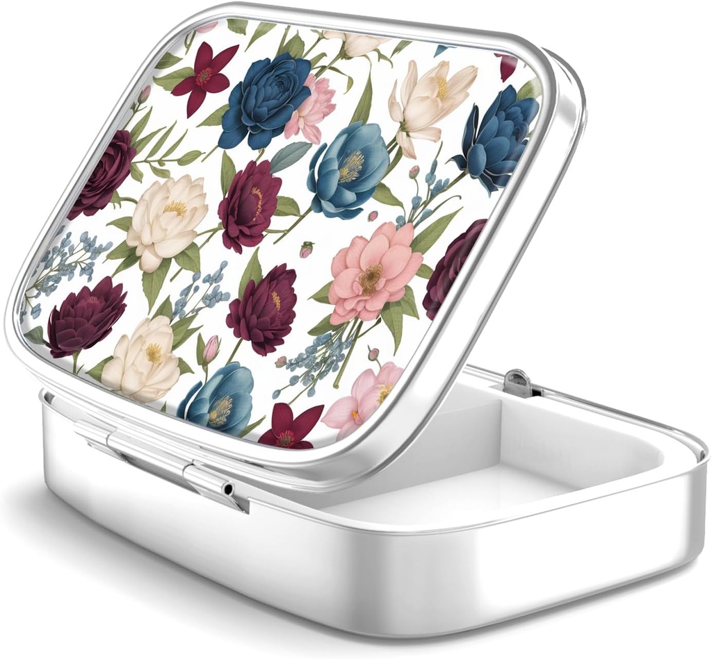 Pill Box 2 Karşılaştırma Küçük Pill Case, Pocket veya Purse Pill Organize Pill Konteynerleri Vitaminler, İlaçlar, Fish Oil ve Supplements (Garden Çiçekler)