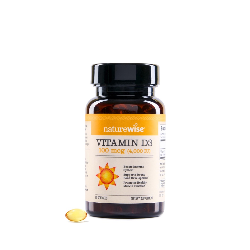 NatureWise Vitamin D3 4000iu (100 mcg) Immune Support, Sağlıklı Kas Fonksiyonu ve Bone Health - Non-GMO, Gluten Free in Organic Extra Virgin Olive Oil, (Mini Softgel), 90 Count
