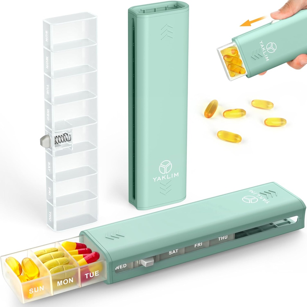 Yaklim Weekly Pill Organizer 1 Zaman Bir Gün, 7 Günlük Pill Box Seyahat İlaçları Pill Vakası, Vitamin için Pill Konteyner,1. Hafta Pill Organizer Tıp, Tamam, Fish Oil Oil