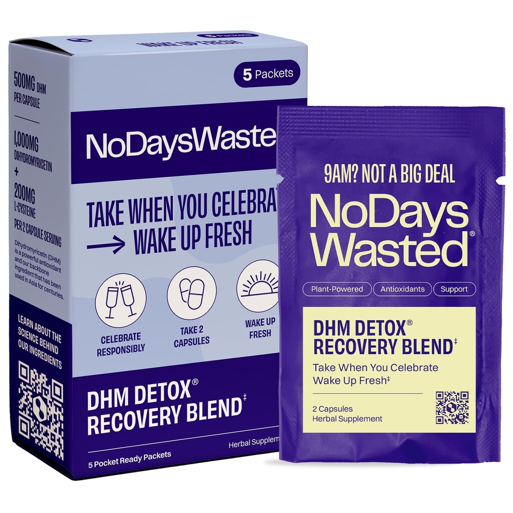 No Days Wasted DHM Detox 5 Portatif Hizmetler - Daha İyi Bir Sonraki Gün ve Kurtarma Sırası İçin Daha İyi Olmaya Devam Etmek için DHM (Dihidriyoricetin Supplement) ve Vitaminler