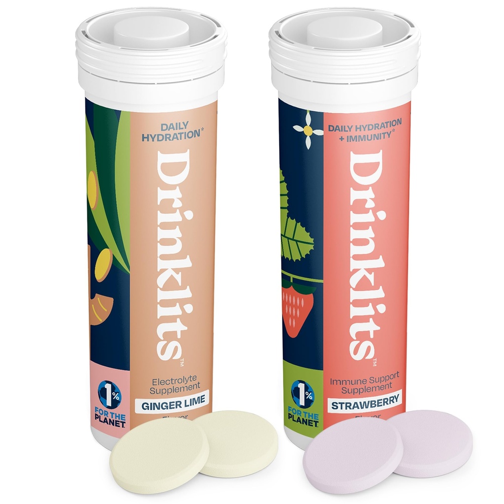 İçecekler Ginger-Lime Electrolyte Hydration & Strawberry Immunity Tabletleri (2) Tube Combo Pack | Great Taste – Gluten Free – Daily Use | 20 Services (10 Tabletler Per Tube)