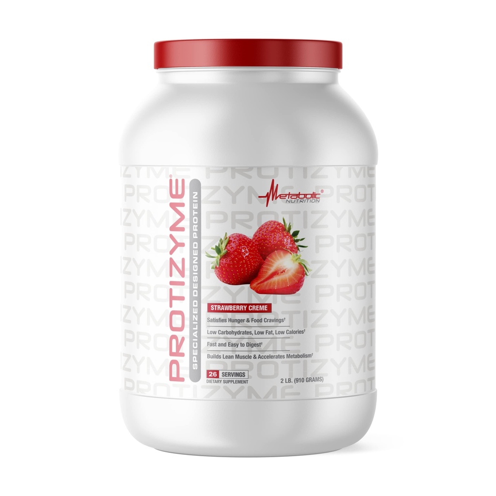 Metabolik Beslenme | Protizyme | 100% Whey protein Toz | Yüksek Protein, Low Carb, Low Fat with Digestive Enzymes, 24 Temel Vitaminler ve Mineraller | Strawberry Creme, 2 Pound