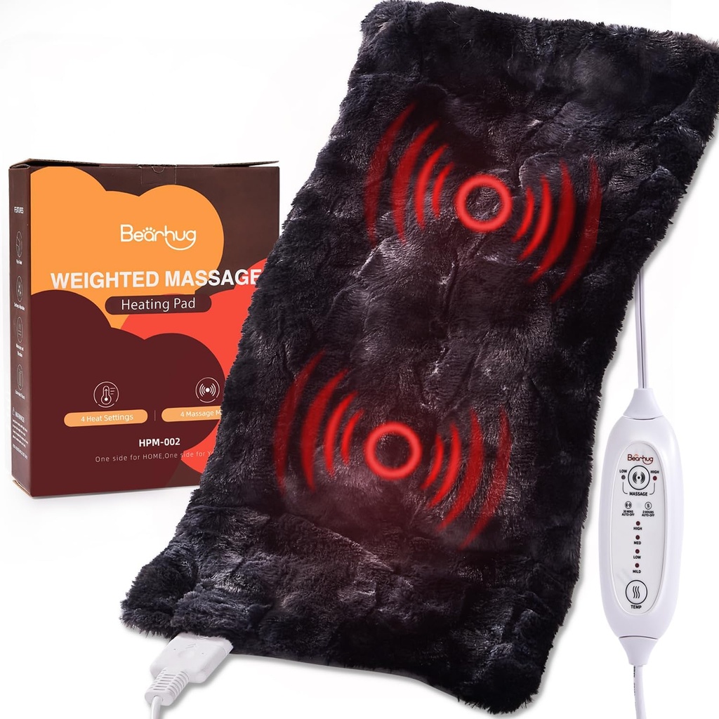 Bearhug Electric Massaging Isıtma Pad, 12" ×24" Ağırlıklı Isıtma Pad, 4 Masaj Modes ve Heat Levels