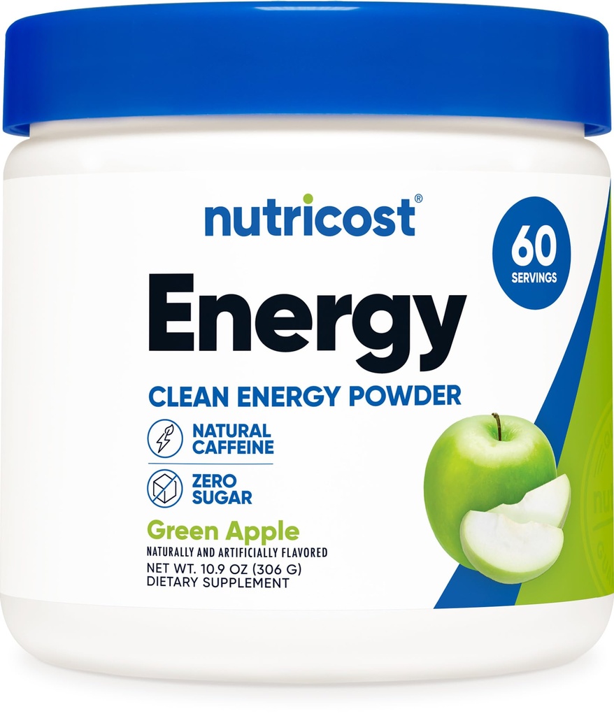 Nutricost Energy Kompleksi (Green Apple) (60 Hizmet) - Temiz Enerji Toz, 300g Diyetsel Tamam