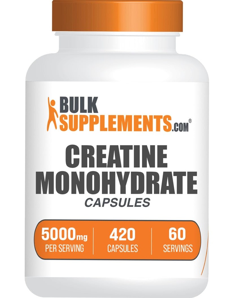 BulkSupplements.com Kretine Monohidrat Capsules - Micronizedtine Pills - Gluten Free, 7 Capsules per Service (5000 mg), 420 (Kap 1)