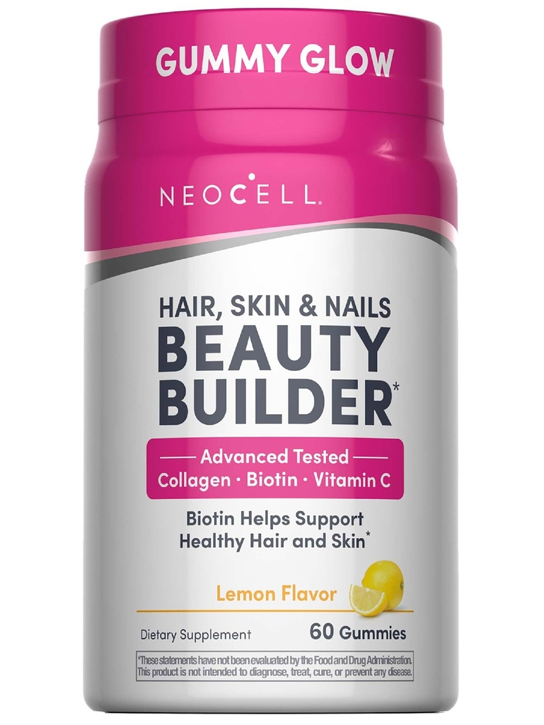 NeoCell Saç, Skin ve Nails Beauty Builder With Collagen, Biotin ve C vitamini, Antioksis, Gummy, Lemon, 60 Kont, 1 Şişe, Limon, 60 Kont, 1 Şişe