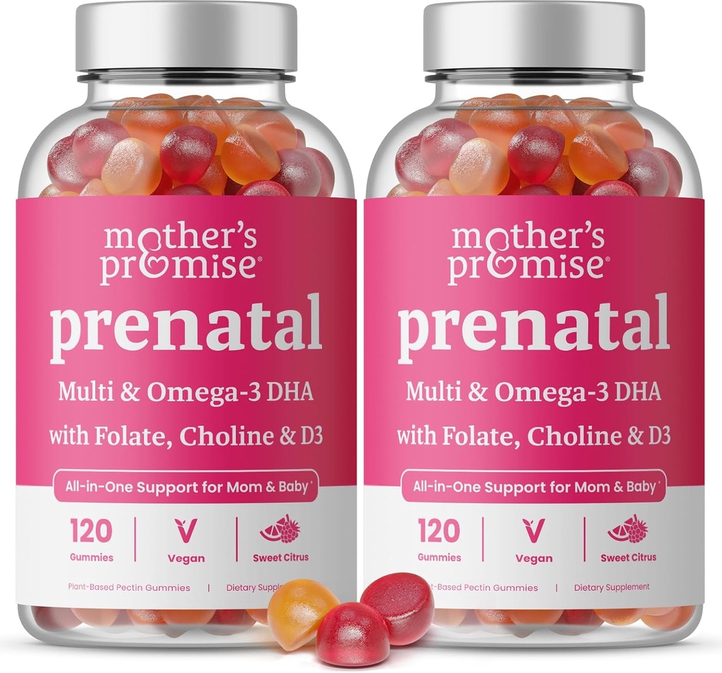 DHA ile Prenatal Vitamin Gummies with DHA | Vegan Prenatal Vitaminler for Women with Omega 3, Folate, Choline & D3, Hamile Vitaminler for Fetal Development | Gummy Multivitamin Supplement, 120 Count (2-Pack)