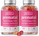 DHA ile Prenatal Vitamin Gummies with DHA | Vegan Prenatal Vitaminler for Women with Omega 3, Folate, Choline & D3, Hamile Vitaminler for Fetal Development | Gummy Multivitamin Supplement, 120 Count (2-Pack)