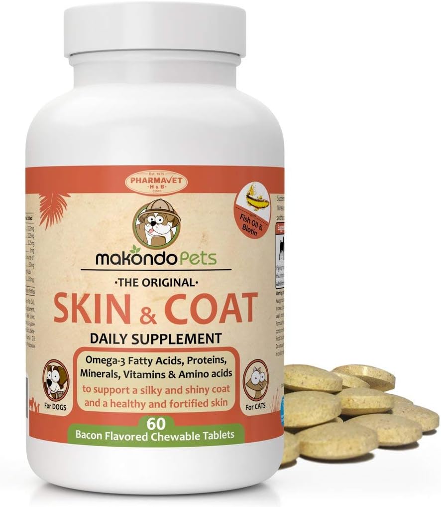 Köpekler ve Kediler için Fish Oil ve Omega 3 ile Skin ve Coat Supplement - Dog Itch Pet Relief Supplement for Shedding, Kuru Itchy Skin ve Allergies - Dog Antivirüs Tedavisi Vitaminleri (60 Tabs)