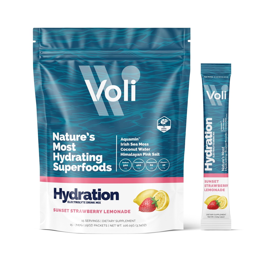 Voli Electrolytes Toz Paketleri | No eklenmiş Sugar Electrolyte Drink Mix for Hydration | Keto & Fasting Friendly, Natural Superfoods & Minerals | Strawberry Lemonade, 15Count