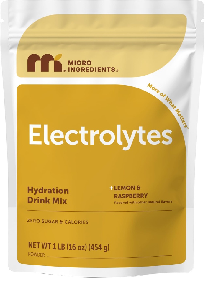 Mikro Malzemeler Hydration Electrolyte Toz, 1 lb (69 Hizmet) | Lemon Raspberry Flavor | High Properties P (1.000 mg) + Coconut Water & Real Lemon Juice | No Sugar, Keto Friendly | Non-GMO