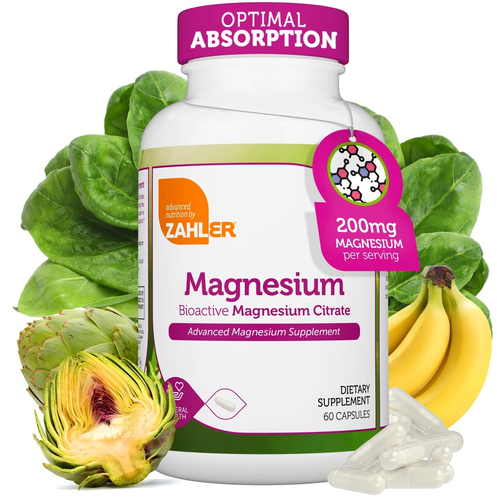 Zahler - Magnezyum Supplement Capsules 200 mg (60 Kont) Max Abors için Biyoaktif Magnezyum Citrate - Erkekler ve Kadınlar için Doğal Magnezyum Mineral - En İyi Magnezyum Tamamları