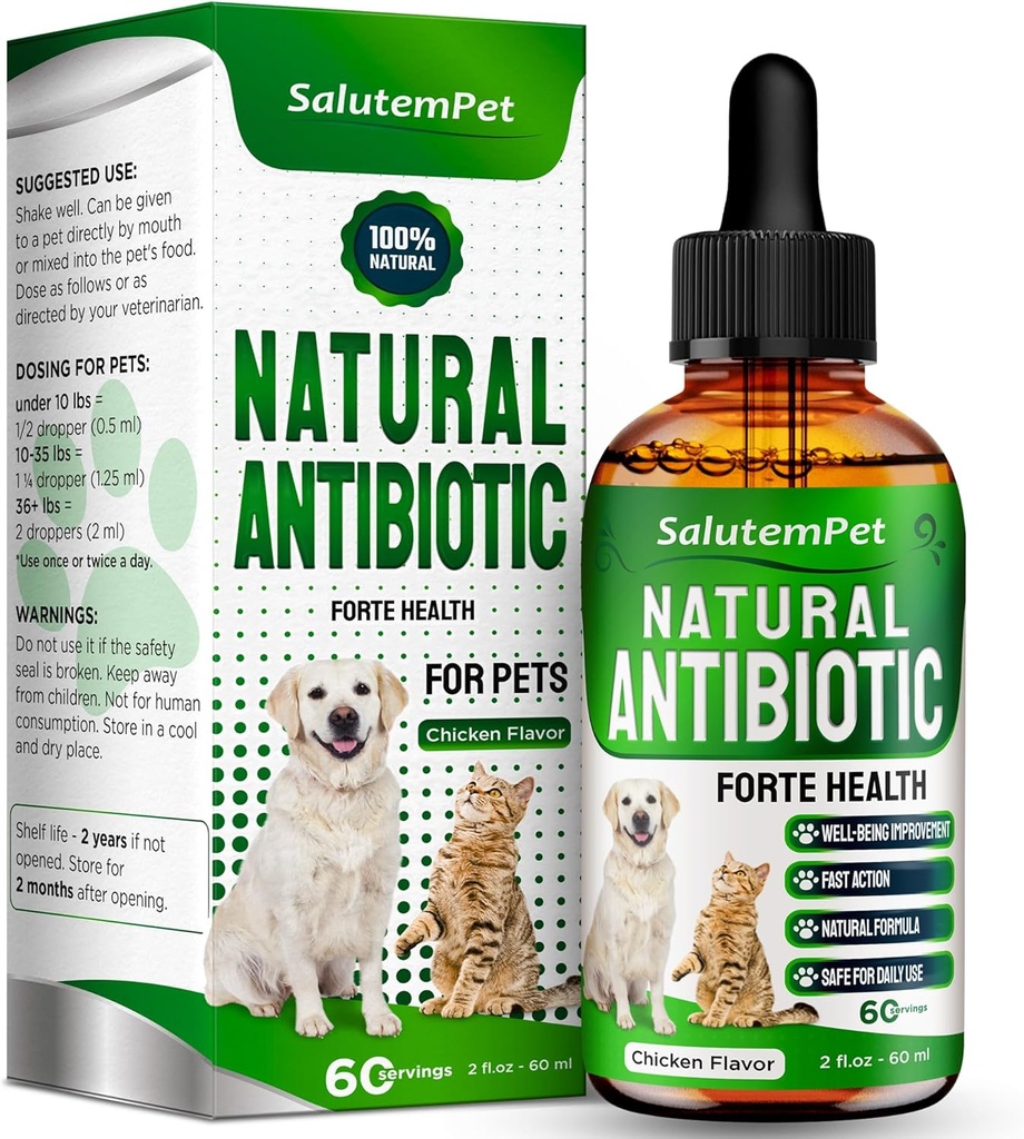 Dog Antibiotics Forte Health | Antibiotics for Cats | Herbal Supplement for All Breeds | for Easy Breathing | Digestion and Urination | Skin & Coat | Chicken Flavor | 2 Oz