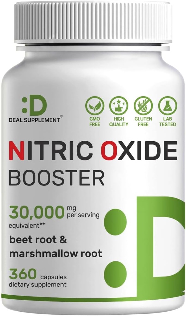 DEAL SUPPLEMENT Nitrik Çimento ATM 30,000 Eşdeğer, 360 Capsules - Doğal Arıt Kök & Marshmallow Kök Herbal Mix - Nutrient Flow to Muscles & Heart - Non-GMO