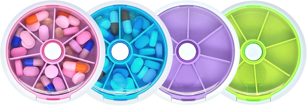 Pill Organizer Travel Pill Case for Purse Portable Pill Box Round Weekiy Pill Konteyner for Vitamin Fish Oil Pills Supplements (4ücretli)