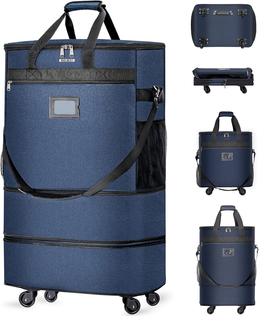 Wheels ile kağıtlar, 4 Universal Wheels Collapsible Rolling Travel Bag Büyük Kapasite Duffel Bag (Mavi) ile genişletilebilir Bagaj Katlanabilir Suitcases