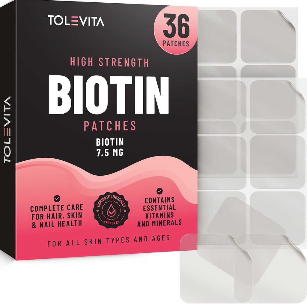 Biotin Patches - 36 Bilgisayarlar | 7.5 mg Biotin with Essential Vitamins & Minerals | Desteği Sağlıklı Saç, Güçlü Nails & Hairt Skin | Güzellik ve Aktif Yaşam Tarzı için Kolay Kullanımı