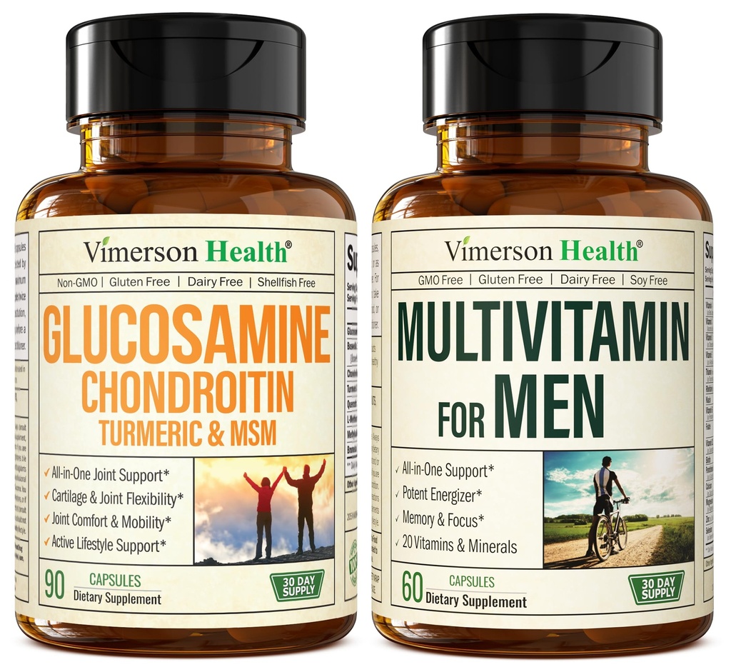 Glucosamine Chondroitin Turmeric MSM + Erkeklerin Multivitamin 2Bottle Supplement Sche for Him. Joint Health, Inflammatory Response, Immune Support, Anti Properties