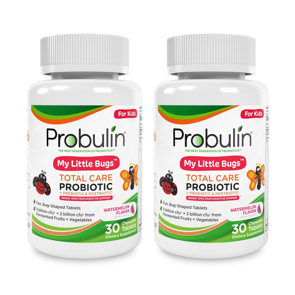 Probulin Total Care My Little Bugs Prebiyotiks, Probiyotiks & Postbiyotiks - 5 Milyar CFU - 15 Strains - 30 Chewable Tabletler (Twin Pack)