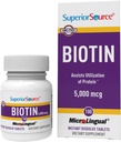 Superior Source Biotin 5000 mcg. Under The Tongue Quick Dissolve MicroLingual Tablets, 100 Kont, Sağlıklı Saçlar, Skin ve Nail Büyümesi, Enerji Metabolism, Non-GMO