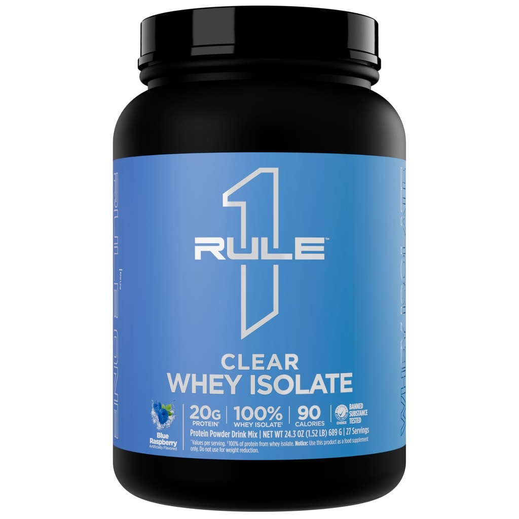 Kural 1 Clear Whey Isolate - 20g All-whey Isolate protein, Over 9g EAAs, 300 mg of Electrolyte Minerals, 90 Calories, Light, Crisp ve Tazeleme Tadı (27 Hizmet, Blue Raspberry)