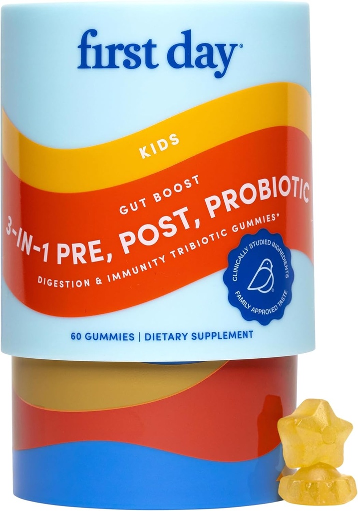 İLK GÜN Çocuklar 3-in-1 Probiyotik Gummies – Prebiyotik + Probiyotik + Postbiyotik Supplement – Supports Digestive & Oral Health, Immune Function & Energy Levels – 30-Day Supply